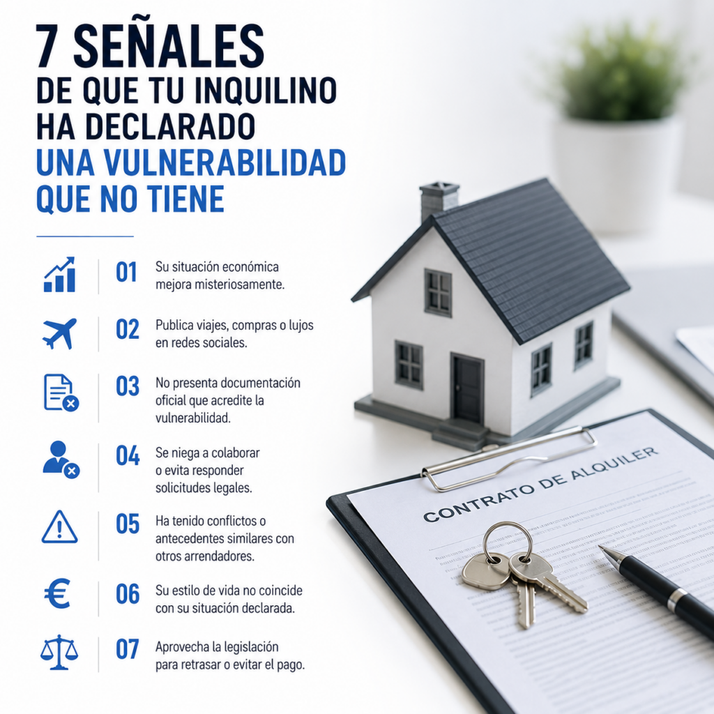Infografía sobre las 7 señales de vulnerabilidad falsa de un inquilino en un contrato de alquiler